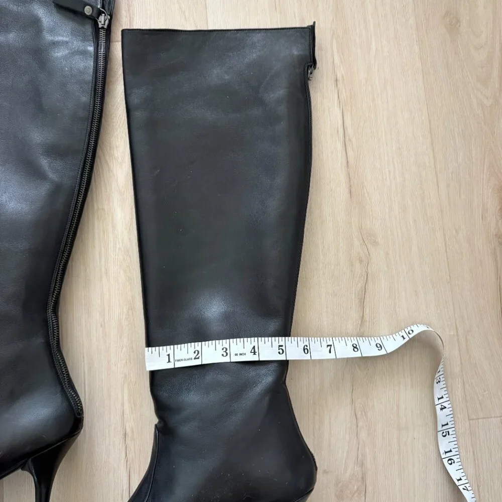 Stuart Weitzman Sohot Pointed Toe Tall Leather Boots Black Size 11.5 - Picture 12 of 16